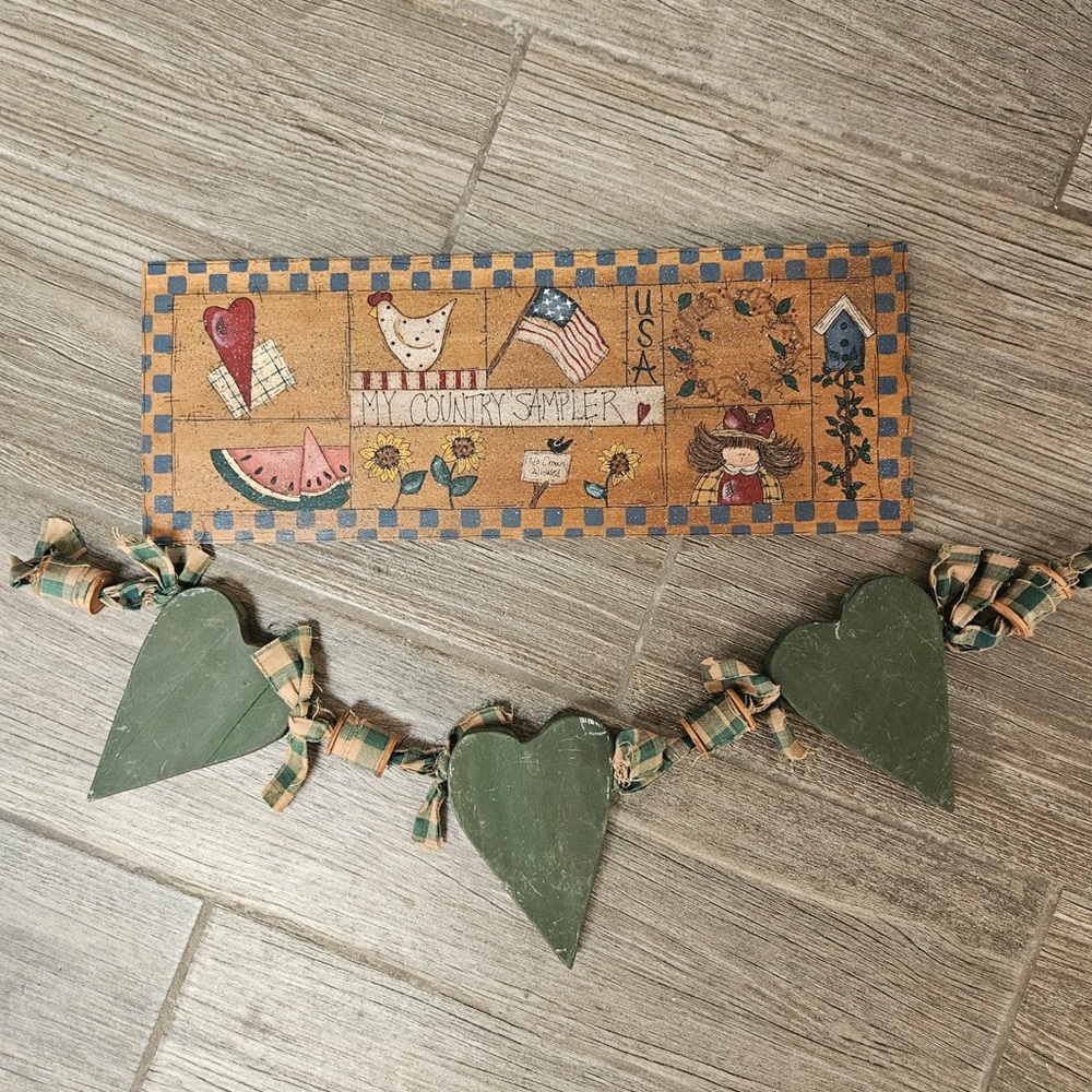 Country Sampler Wall Hanging with Green Heart Garland